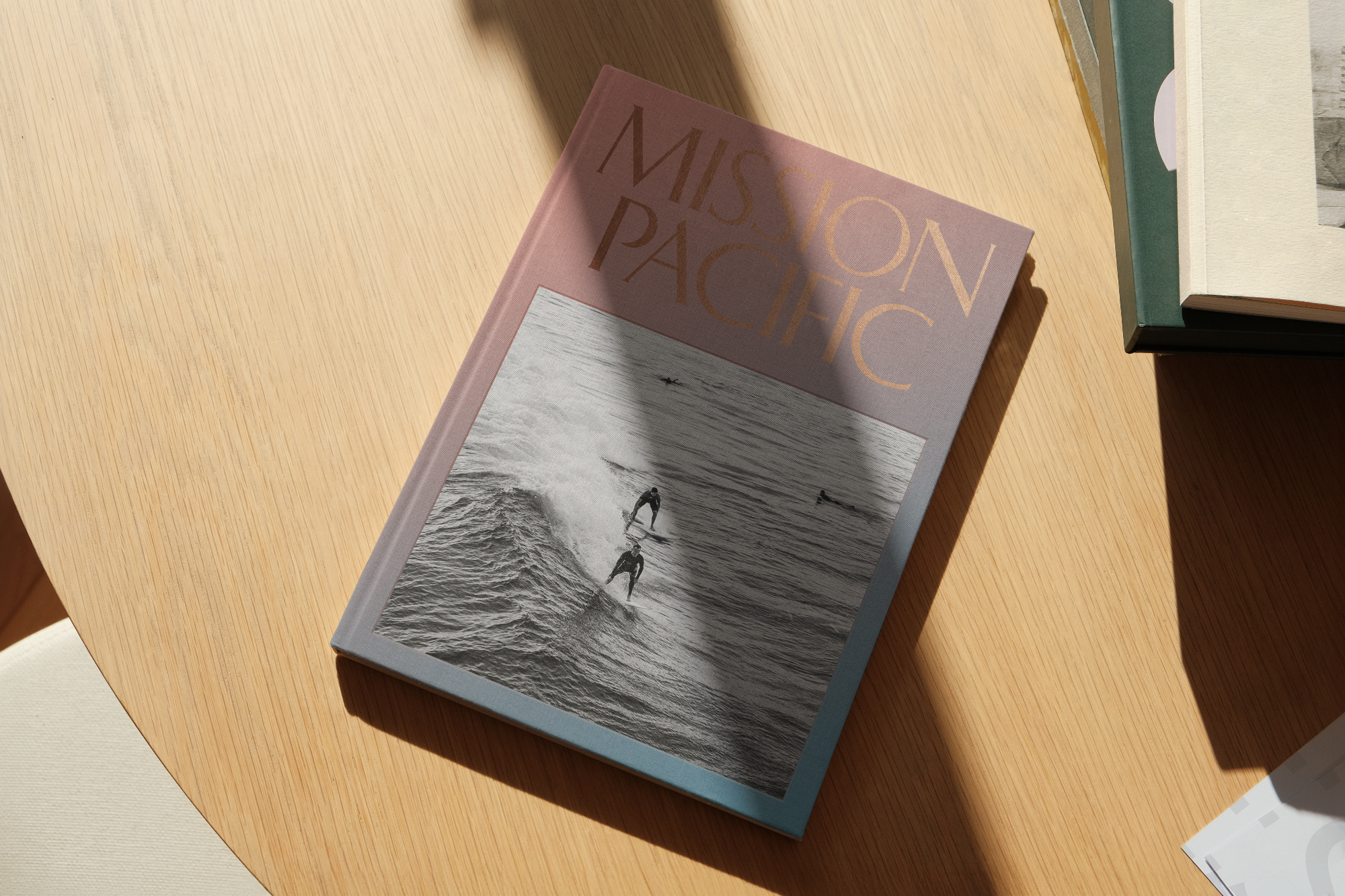 Custom Mission Pacific brand book designed by Love & War, featuring surf photography and the hotel’s visual identity. Created as part of the Oceanside hotel’s complete hospitality branding, the book brings together the brand concept, design language, photography, typography, and coastal influences that define the Mission Pacific experience.