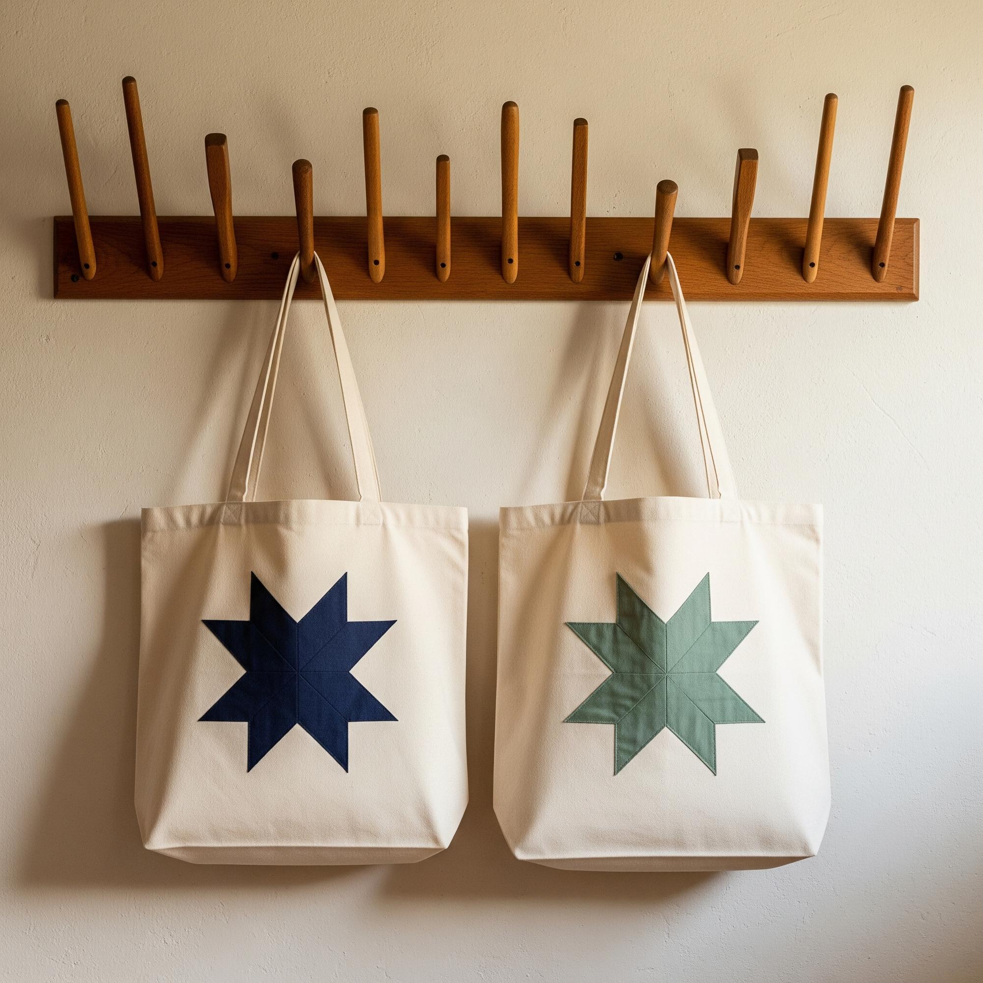 Custom Hemlock Neversink tote bags featuring the wellness retreat’s quilt-inspired brand mark developed by Love & War.