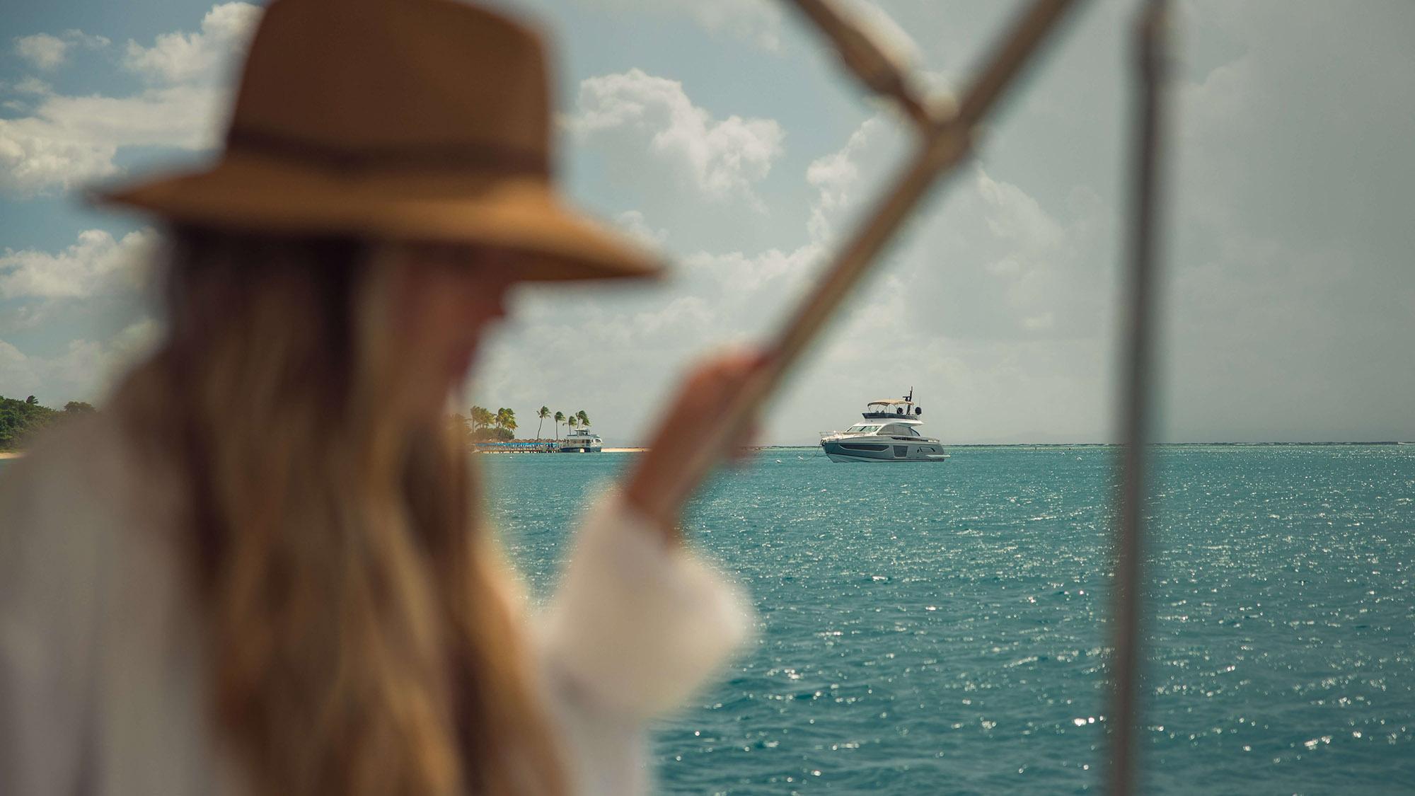 Luxury yachting experience at Moncayo, reflecting the resort's Caribbean lifestyle and hospitality brand created by Love & War.