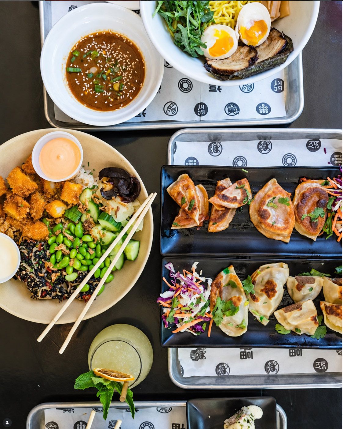 Asian dishes including dumplings, noodles and small plates served at 1-800-Lucky, the Wynwood food hall in Miami.