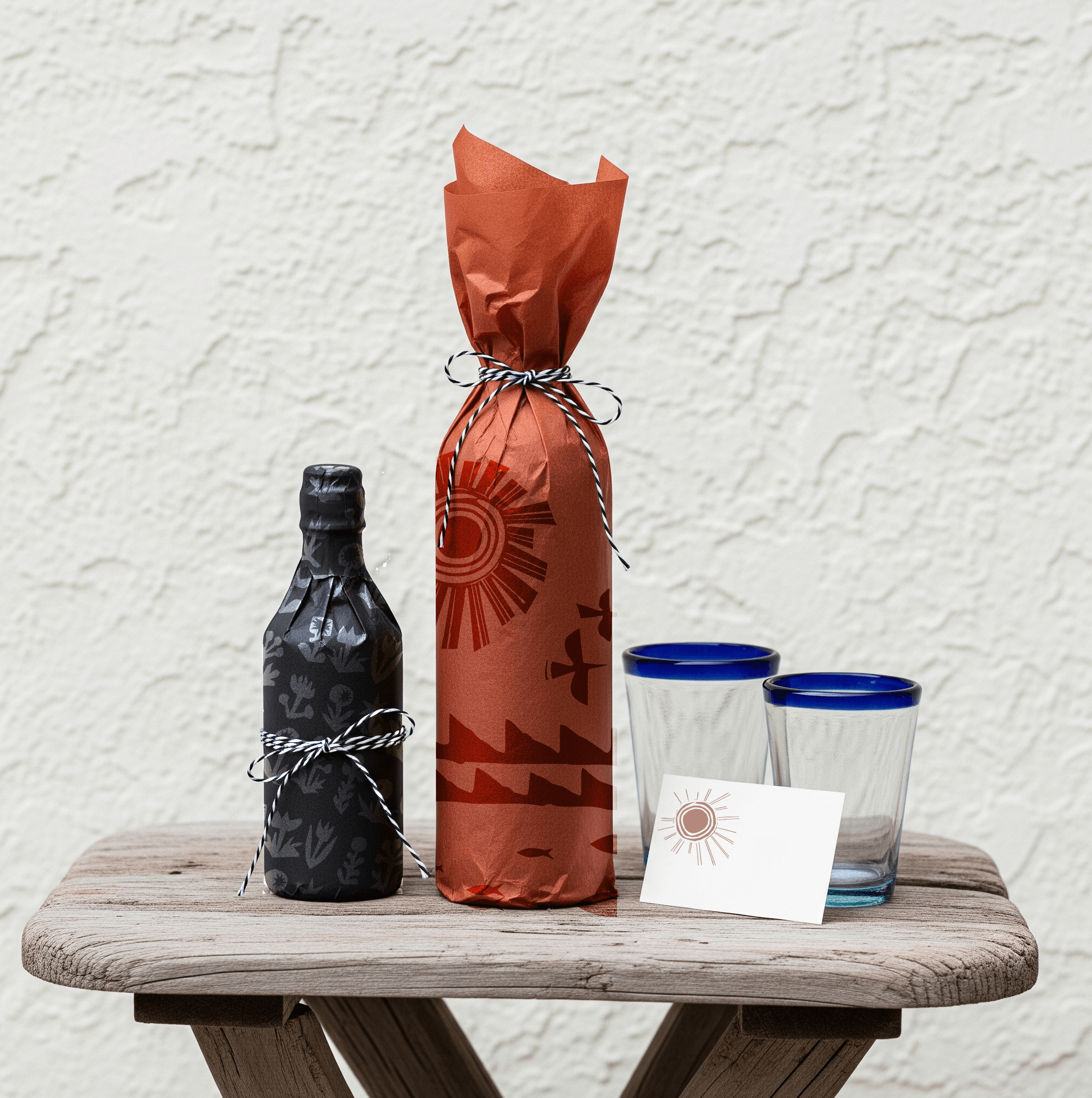 Custom bottle tissue paper at Mas Olas