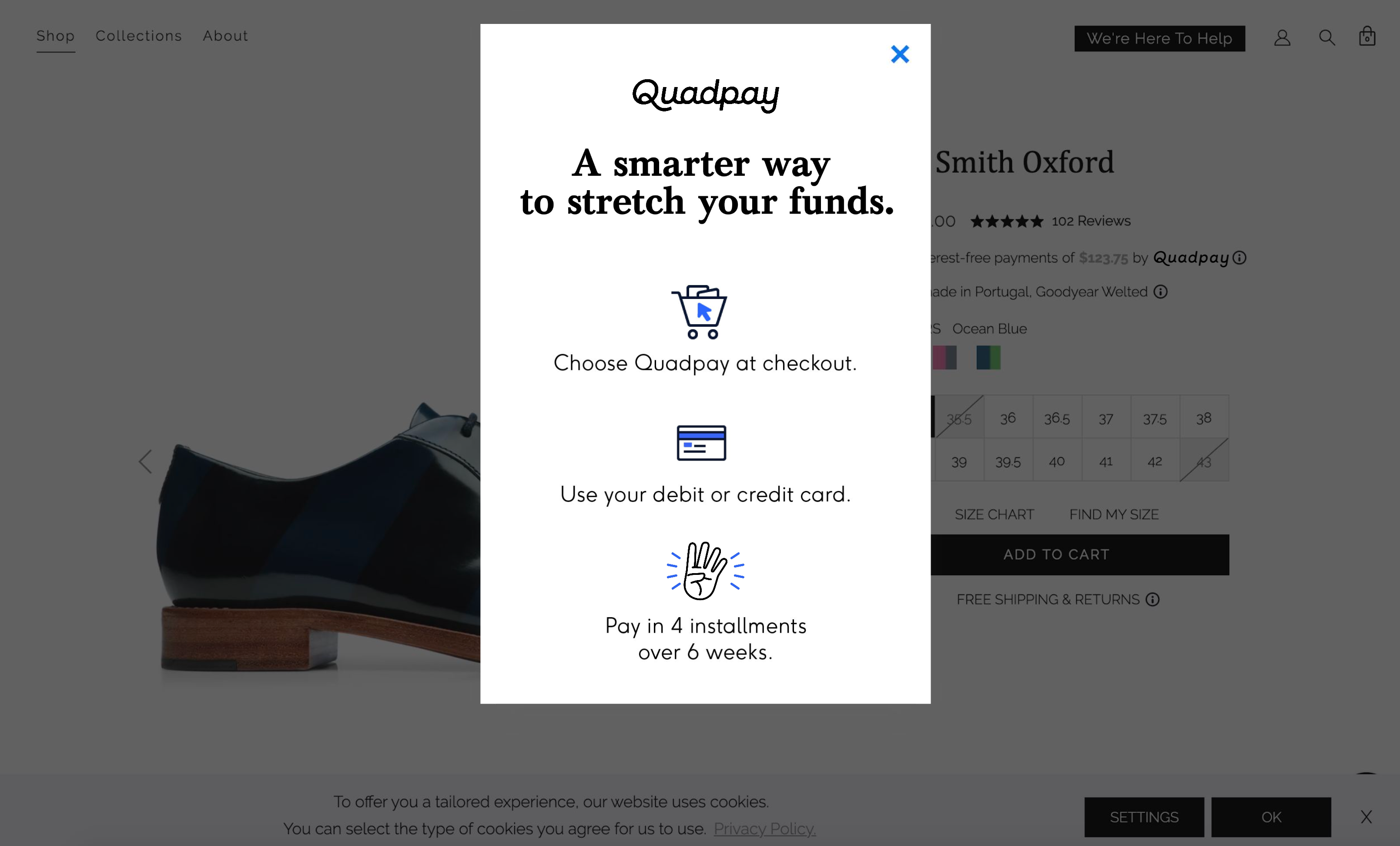 Quadpay’s buy now, pay later (BNPL) checkout experience, showing how customers could split a purchase into four installments over six weeks. Love & War developed the brand strategy and visual identity recommendation for Quadpay, including a clear, approachable visual language designed to simplify the payment experience and position the fintech platform as a smarter alternative to traditional credit card debt.