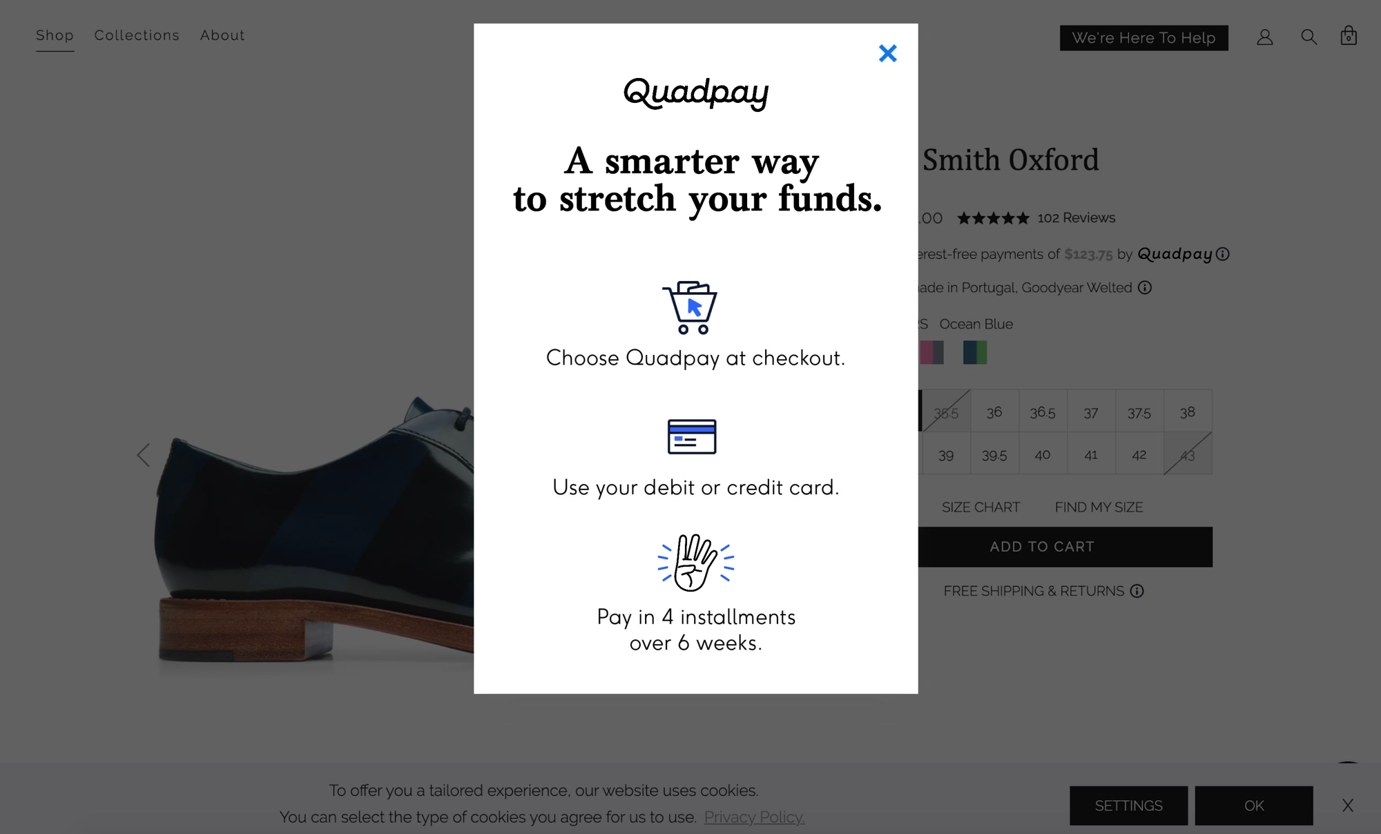 Quadpay’s buy now, pay later (BNPL) checkout experience, showing how customers could split a purchase into four installments over six weeks. Love & War developed the brand strategy and visual identity recommendation for Quadpay, including a clear, approachable visual language designed to simplify the payment experience and position the fintech platform as a smarter alternative to traditional credit card debt.