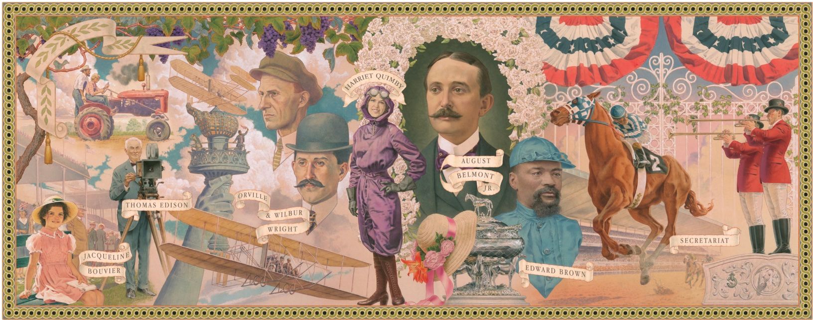 Original Large-scale mural artwork by Mark Stutzman in the arrival hall of UBS Arena at Belmont Park in Elmont, New York, celebrating the history and culture of the New York Islanders. Love & War developed the conceptual design direction and guest experience strategy for UBS Arena, working across art, interiors, branded environments and hospitality spaces to create a distinctive sense of place throughout the arena and connect the new venue to the Islanders’ heritage.