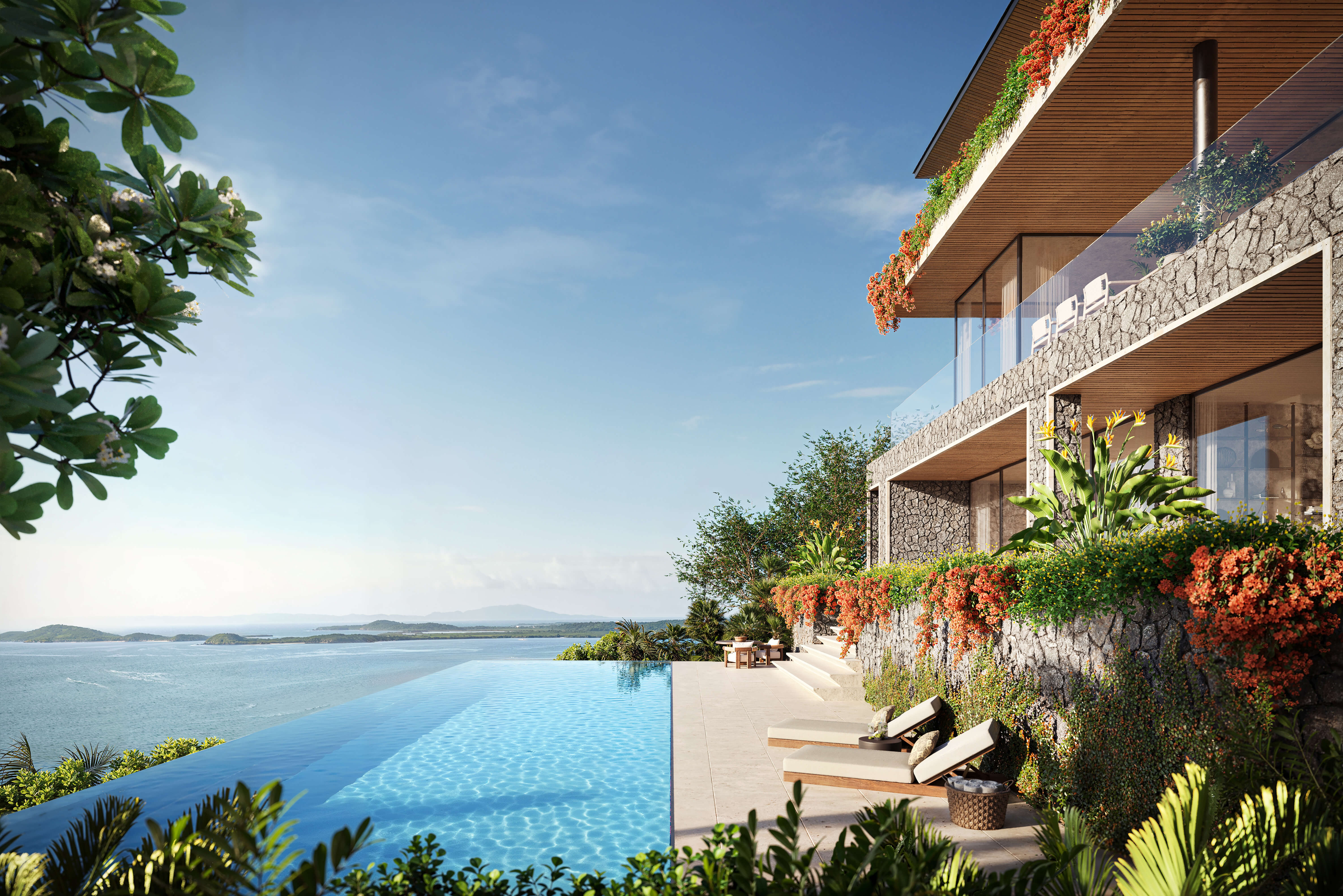 Luxury oceanfront residence at Moncayo, Puerto Rico, showcasing indoor-outdoor living and the destination brand developed by Love & War.