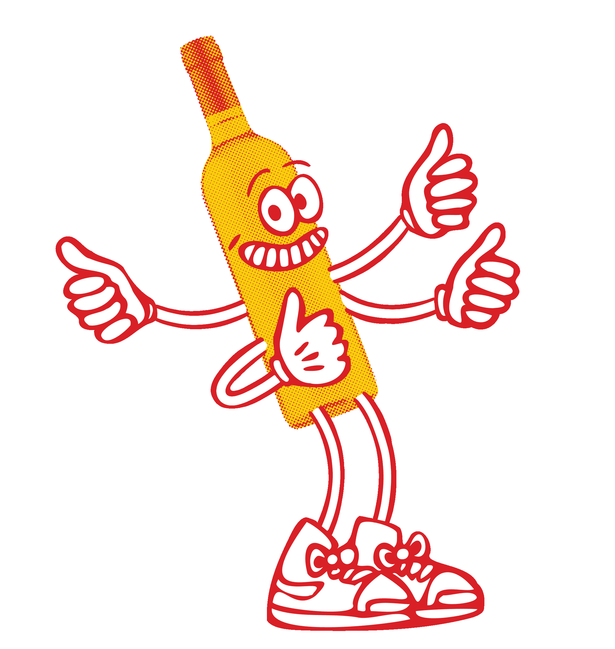Animated character developed for Otto & Pepe in Wynwood, Miami pasta bar and natural wine shop. The bright yellow packaging, illustrated characters, menus, and printed collateral showcase the playful visual identity developed by Love & War, extending the Otto & Pepe brand across every part of the restaurant experience.