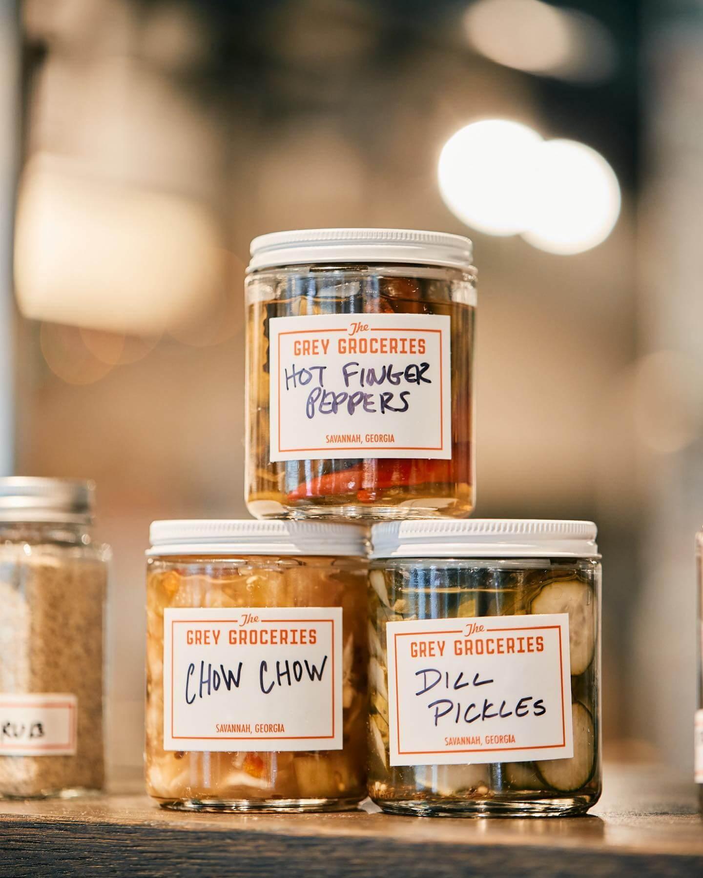 Grey Groceries preserves at The Grey Market in Savannah, GA, featuring packaging and branding by Love & War.