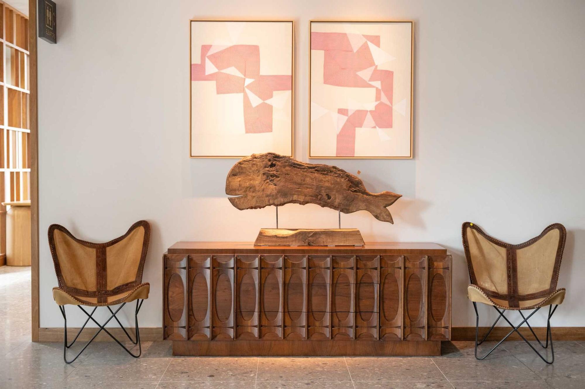Lobby at Mission Pacific Beach Resort in Oceanside, California, featuring natural materials, artisan furnishings, and coastal-inspired artwork. Love & War developed the hotel’s concept, naming, visual identity, experience design, and marketing, creating a hospitality brand that blends relaxed Southern California luxury with Oceanside’s local culture and creative character.