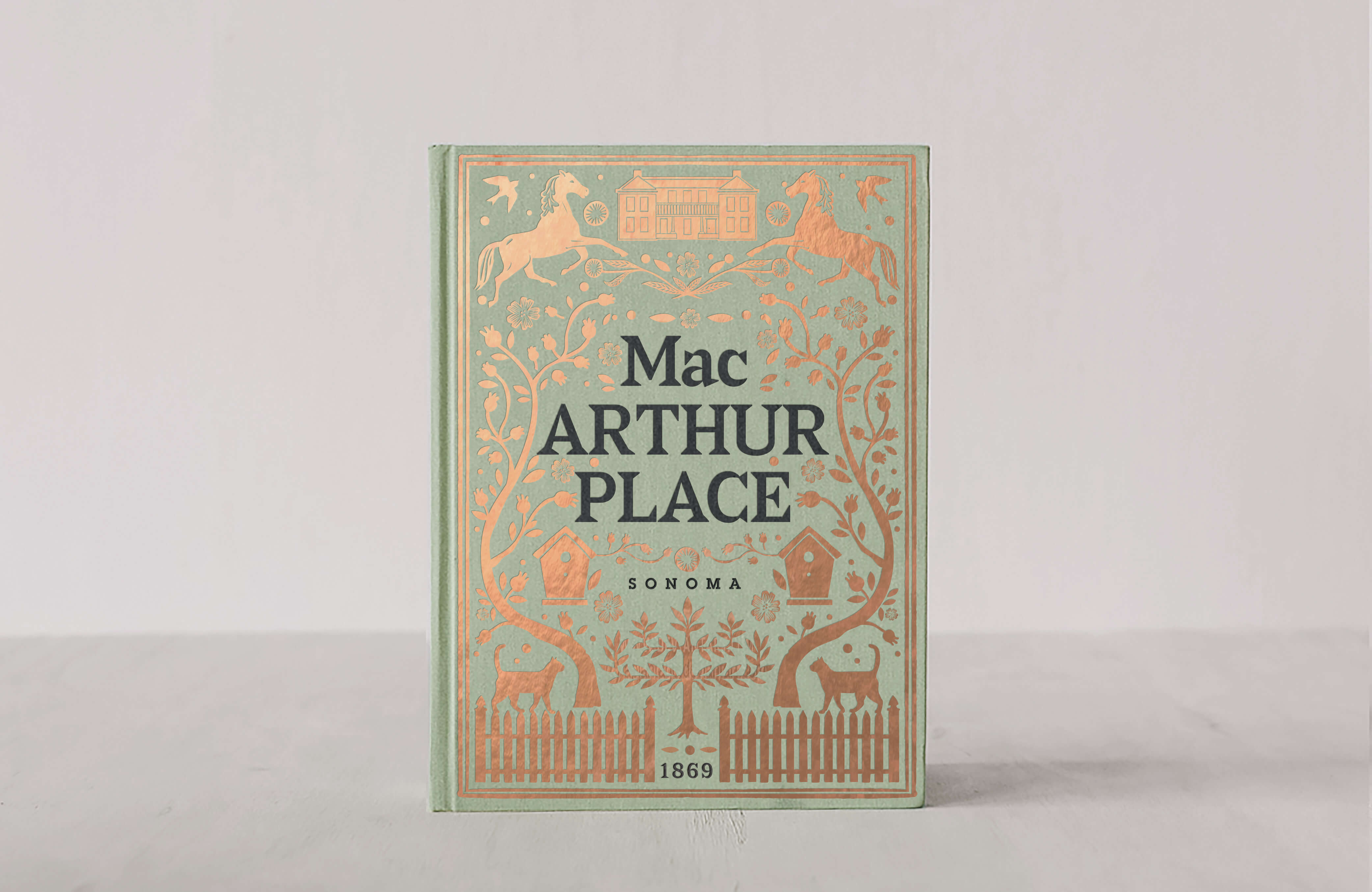 Custom illustrated book created for MacArthur Place Hotel & Spa, a luxury boutique hotel in Sonoma, California, featuring the property’s visual identity and imagery inspired by its historic farmhouse architecture, gardens and Wine Country setting. Love & War developed the brand strategy, visual identity and guest experience for MacArthur Place, extending the Sonoma hotel brand across custom illustrations, printed collateral, amenities and other guest touchpoints that express its distinctive approach to natural luxury.
