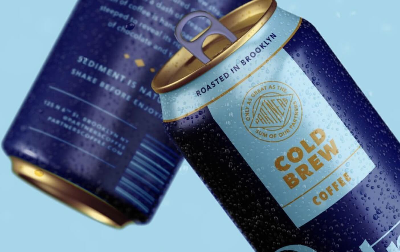 Partners Coffee cold brew cans featuring the packaging and visual identity created by Love & War.