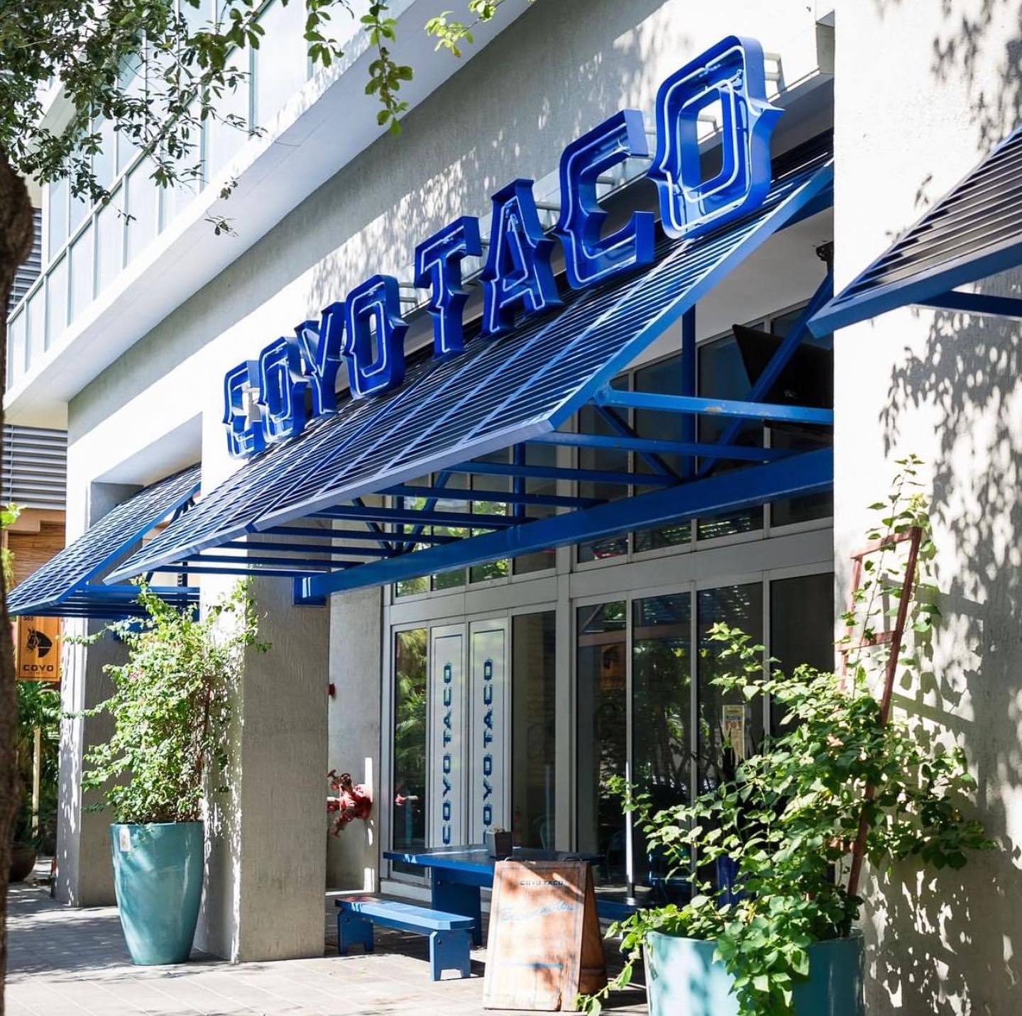Coyo Taco exterior location, featuring custom signage and visual identity developed by Love & War.