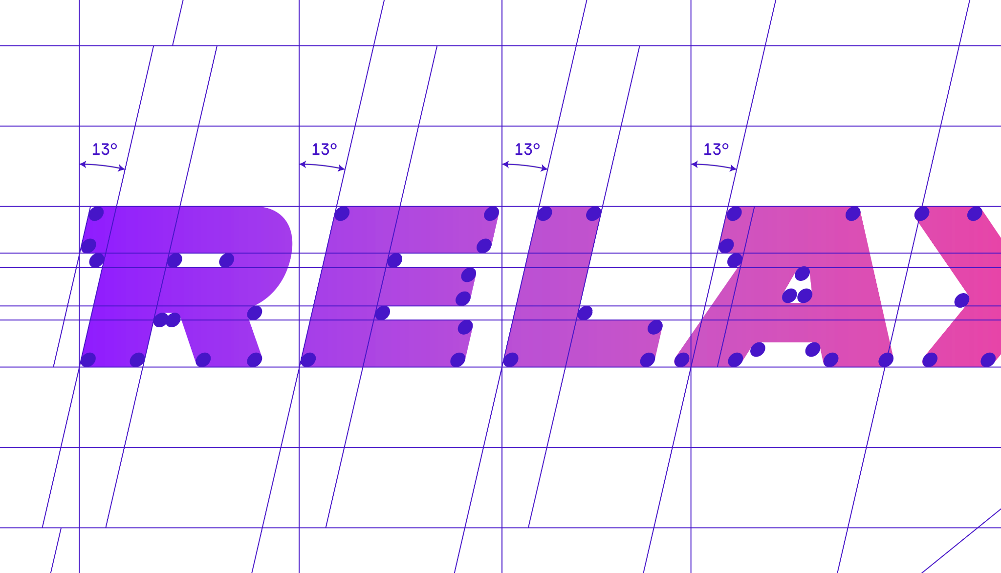 Relay custom wordmark and logo construction grid created by Love & War for the crypto bridging and cross-chain technology platform.