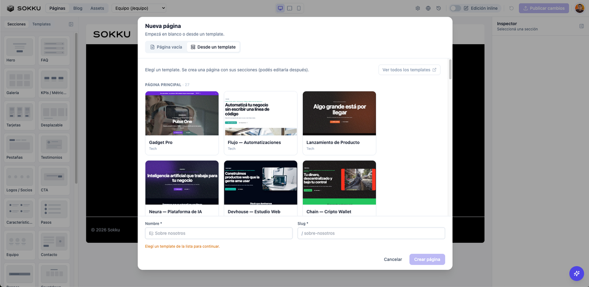 Utiliza templates de inicio rápido y centrate en el contenido.