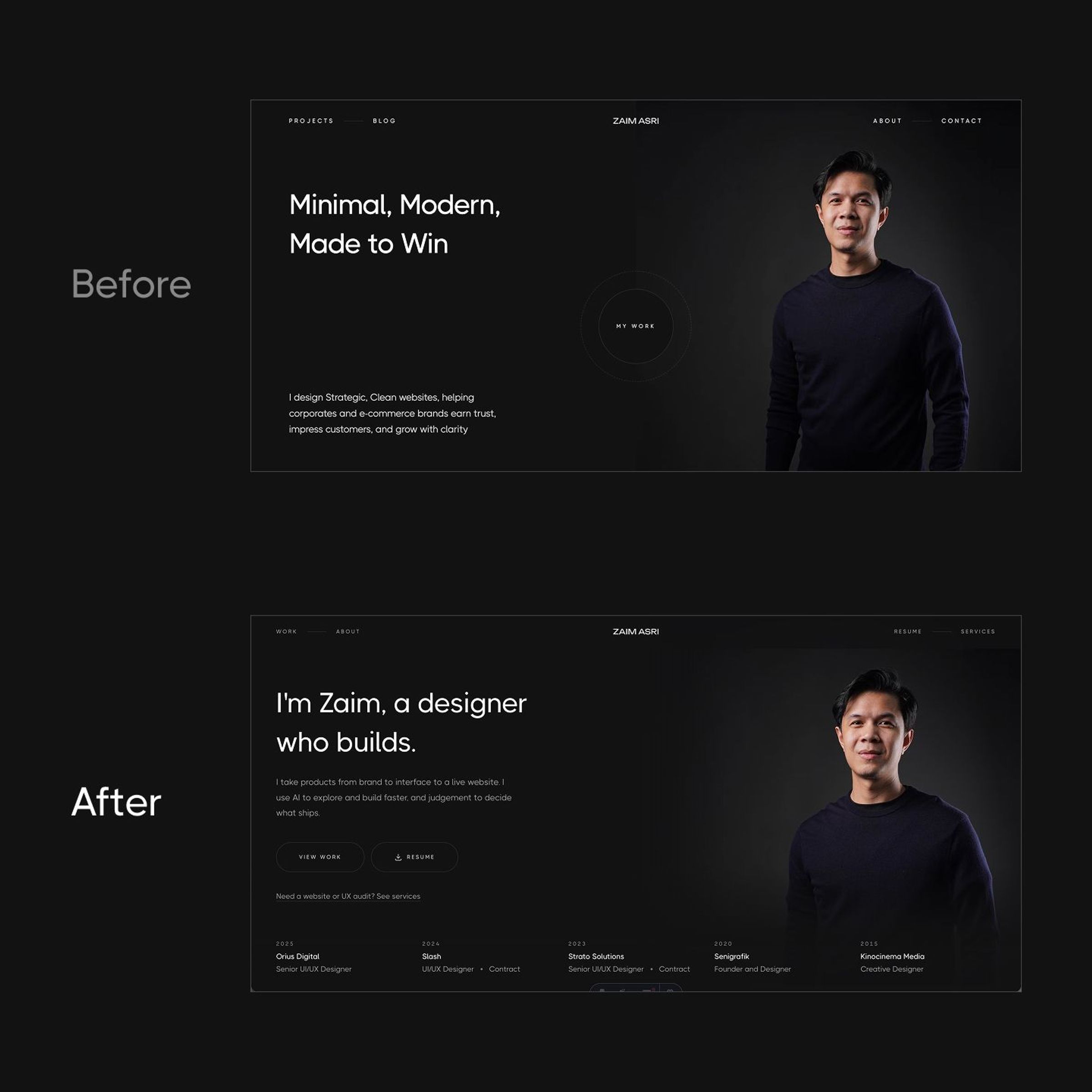 The old home page above the new one