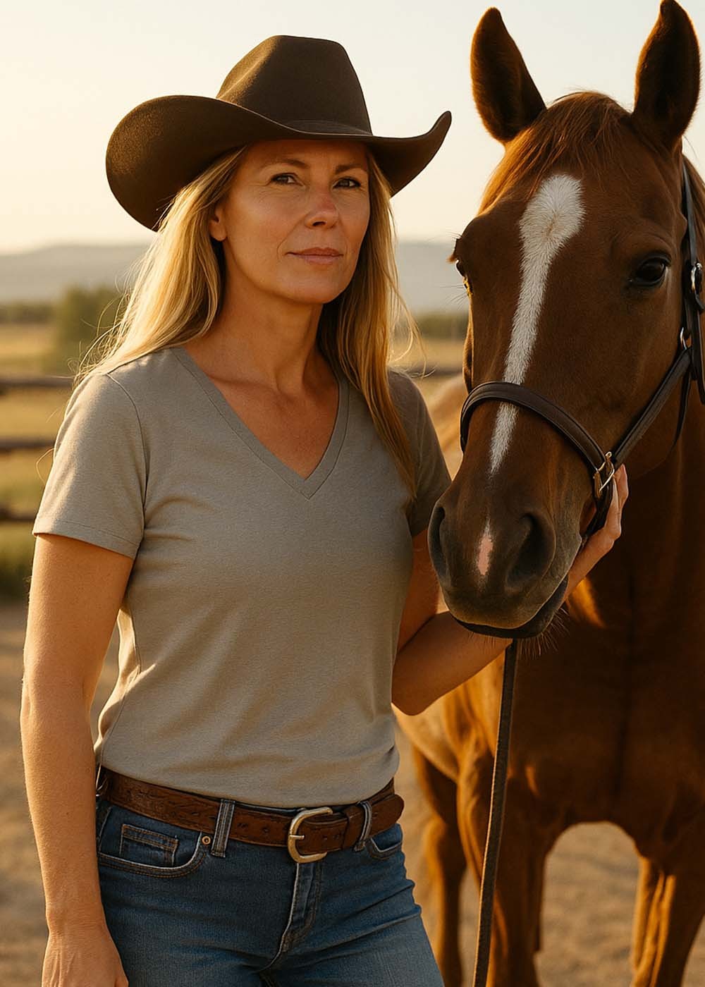 Dame T-shirt m/ v-hals Light Grey