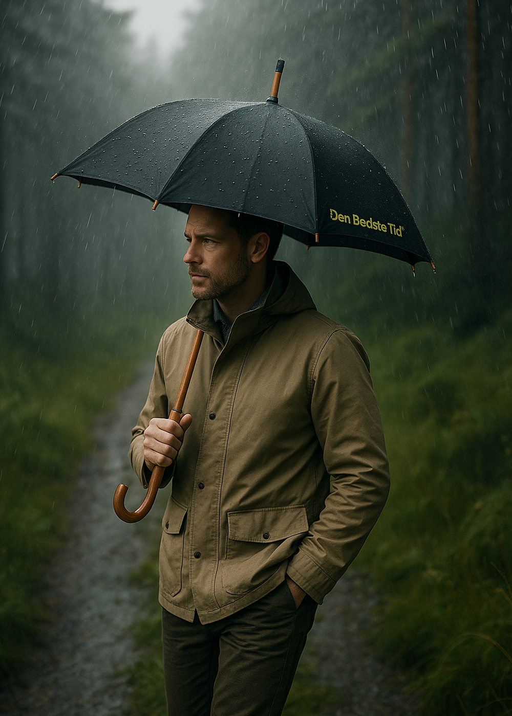 23" paraply med træskaft