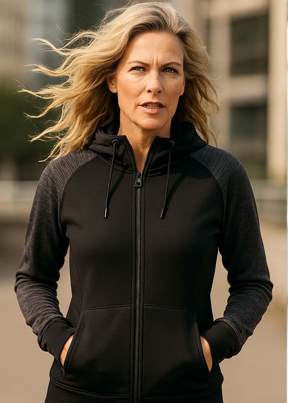 Womens Cool Contrast Zip Black/Black Slate Melange