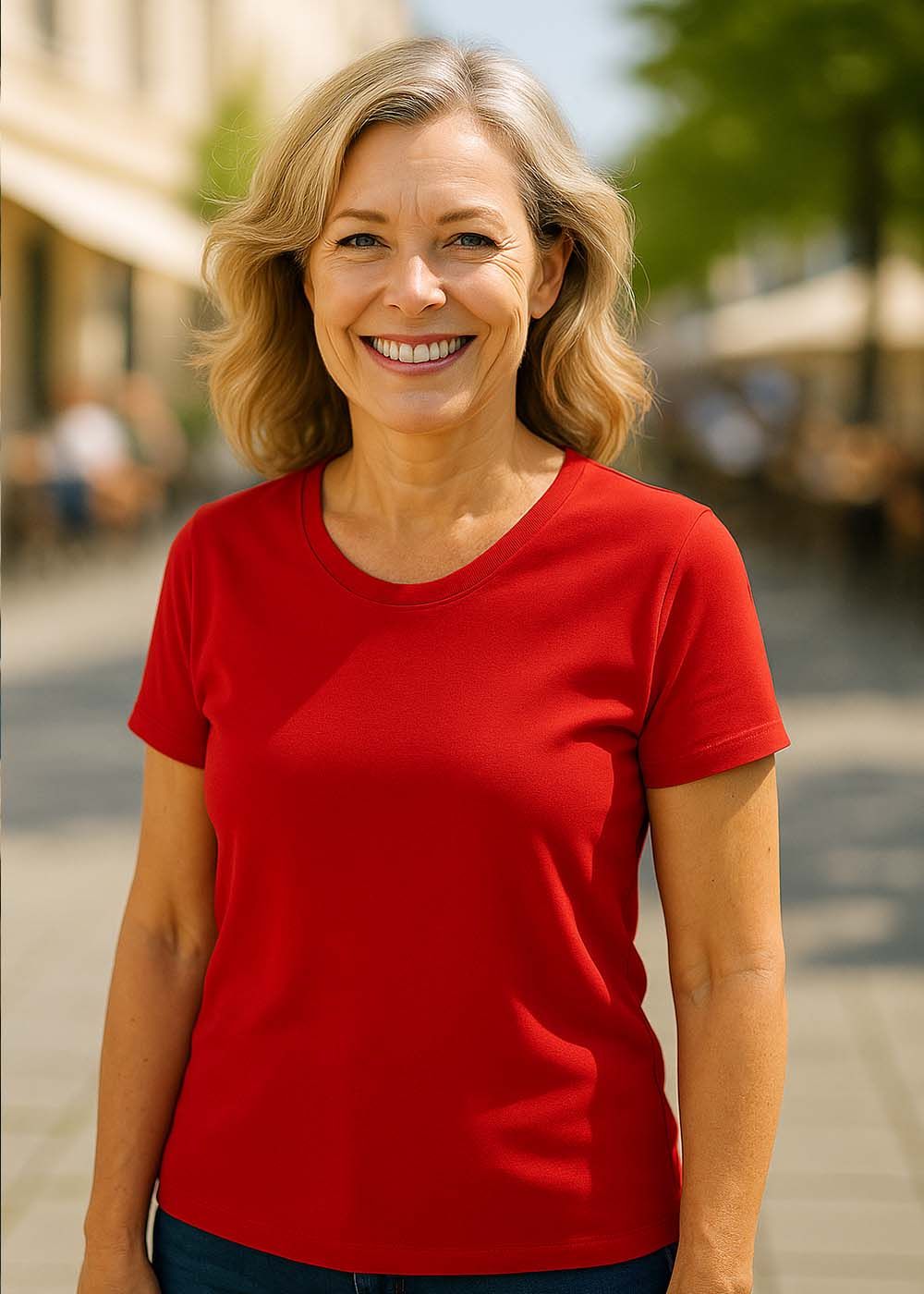 Dame T-shirt m/ o-hals Red