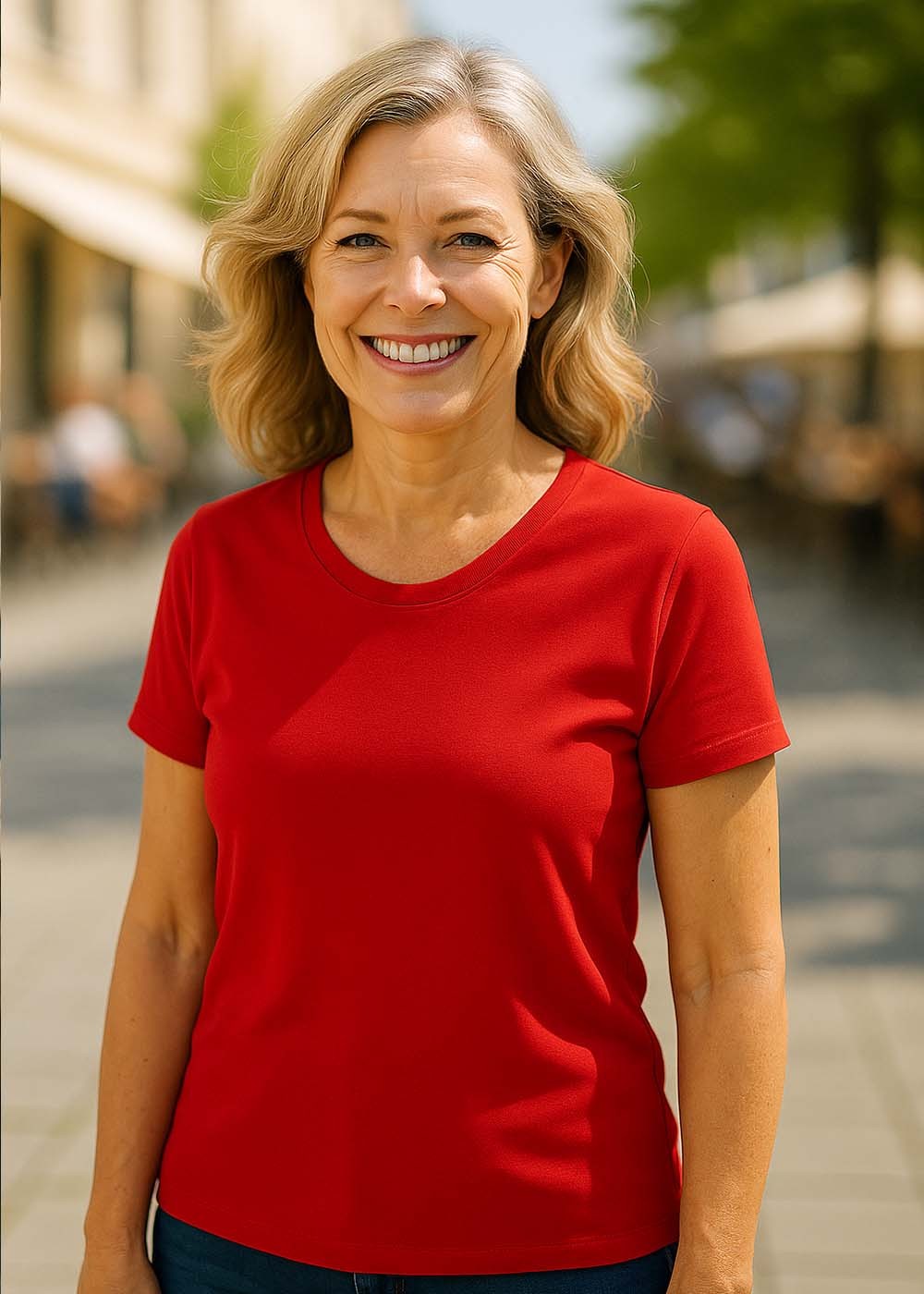 Dame T-shirt m/ o-hals Red