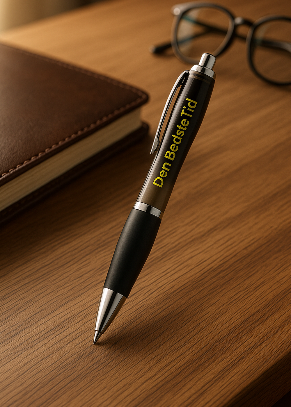 Kuglepen med farvet krop og sort greb