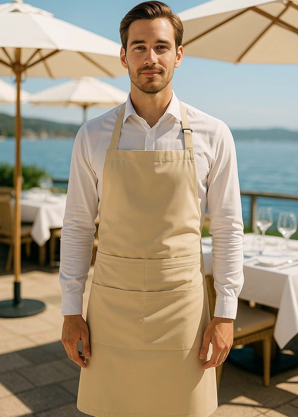 Langt Basic Køkken Forklæde - Sand