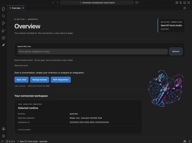 NetClaw operations workbench inside Visual Studio Code
