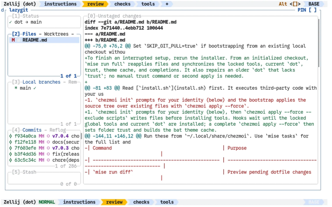 Zellij terminal showing Fish shell and session information, with the Session Manager listing two available sessions and options to attach or save a session.