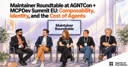 Five panelists seated on stage during a Maintainer Roundtable with speakers from Gartner, Anthropic, Solo.io, Google, and OpenAI.