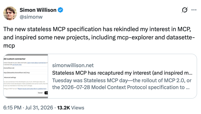 Simon Willison's tweet