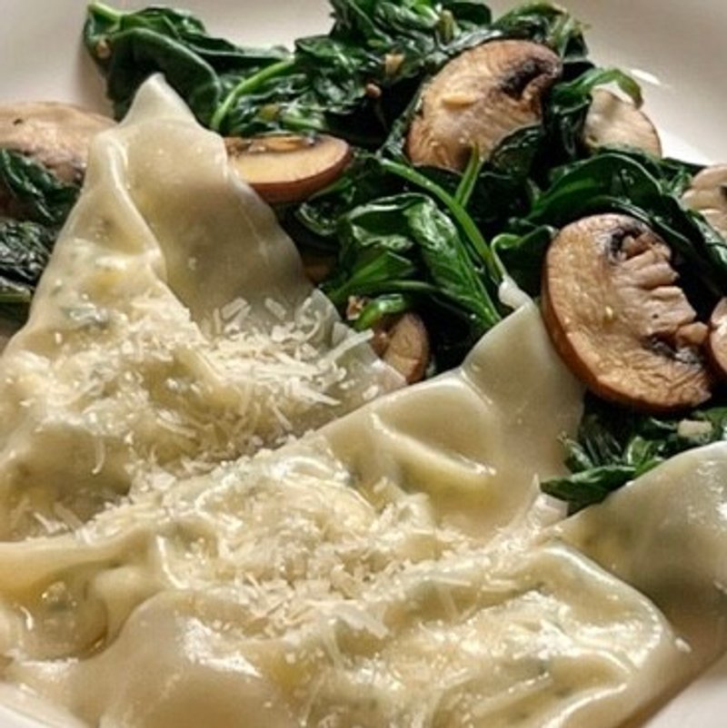 Lemon Ricotta Handkerchief Ravioli with Spinach and Mushrooms
