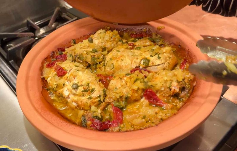 Moroccan Chicken Tagine with Preserved Lemon, Capers, and Sun-Dried Tomatoes