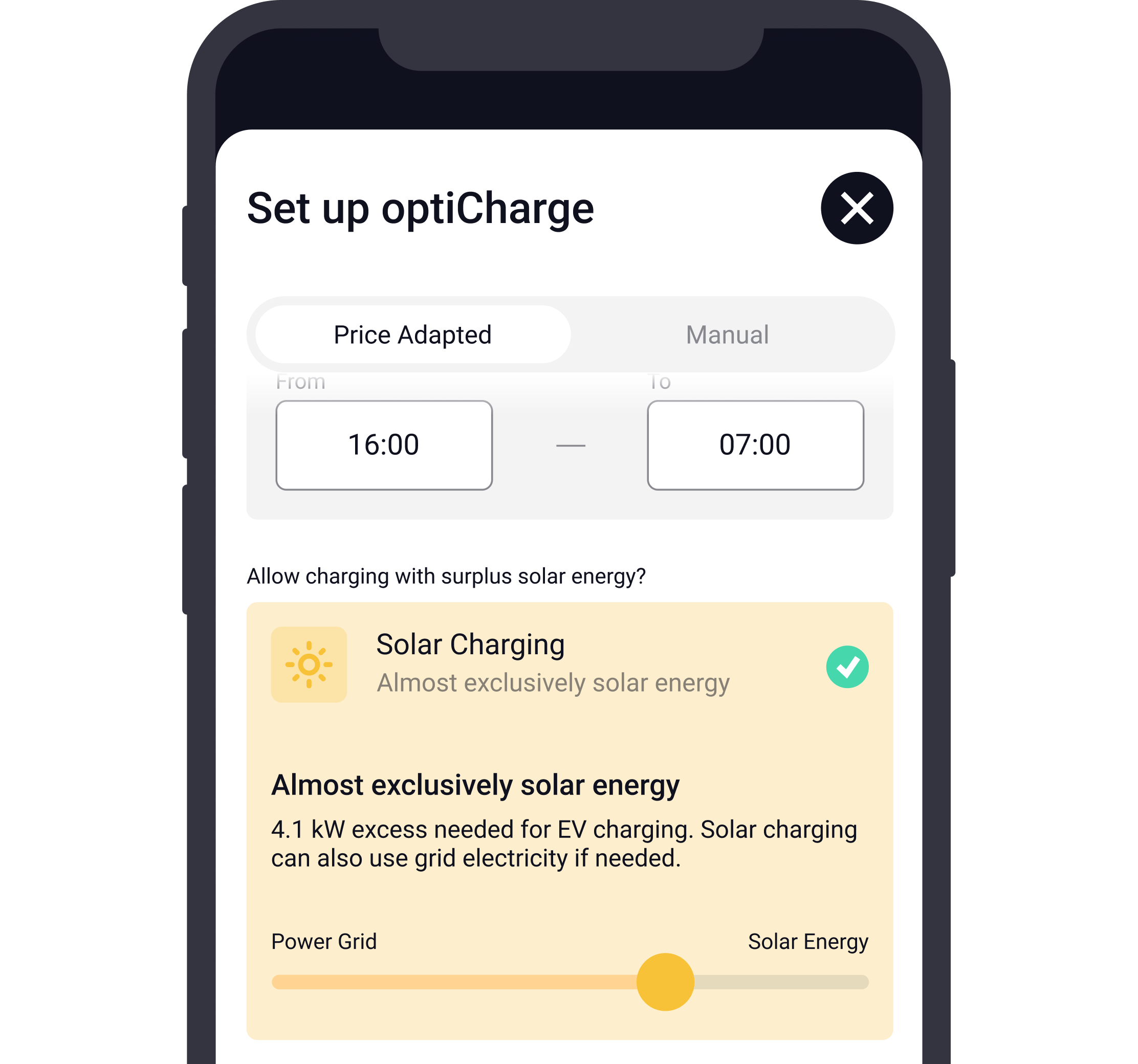 App that shows how to utilize solar energy to charge the car.