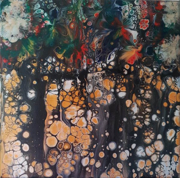 Abstract art evocative of fireworks