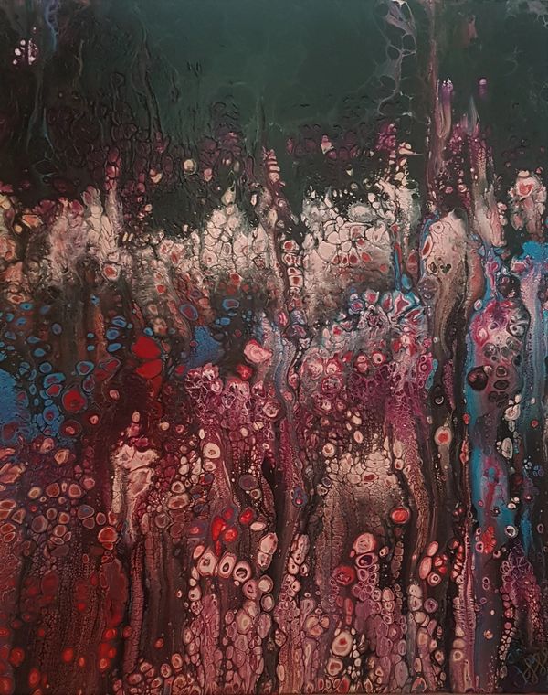 Abstract artwork resembling Floodlit flowers at night