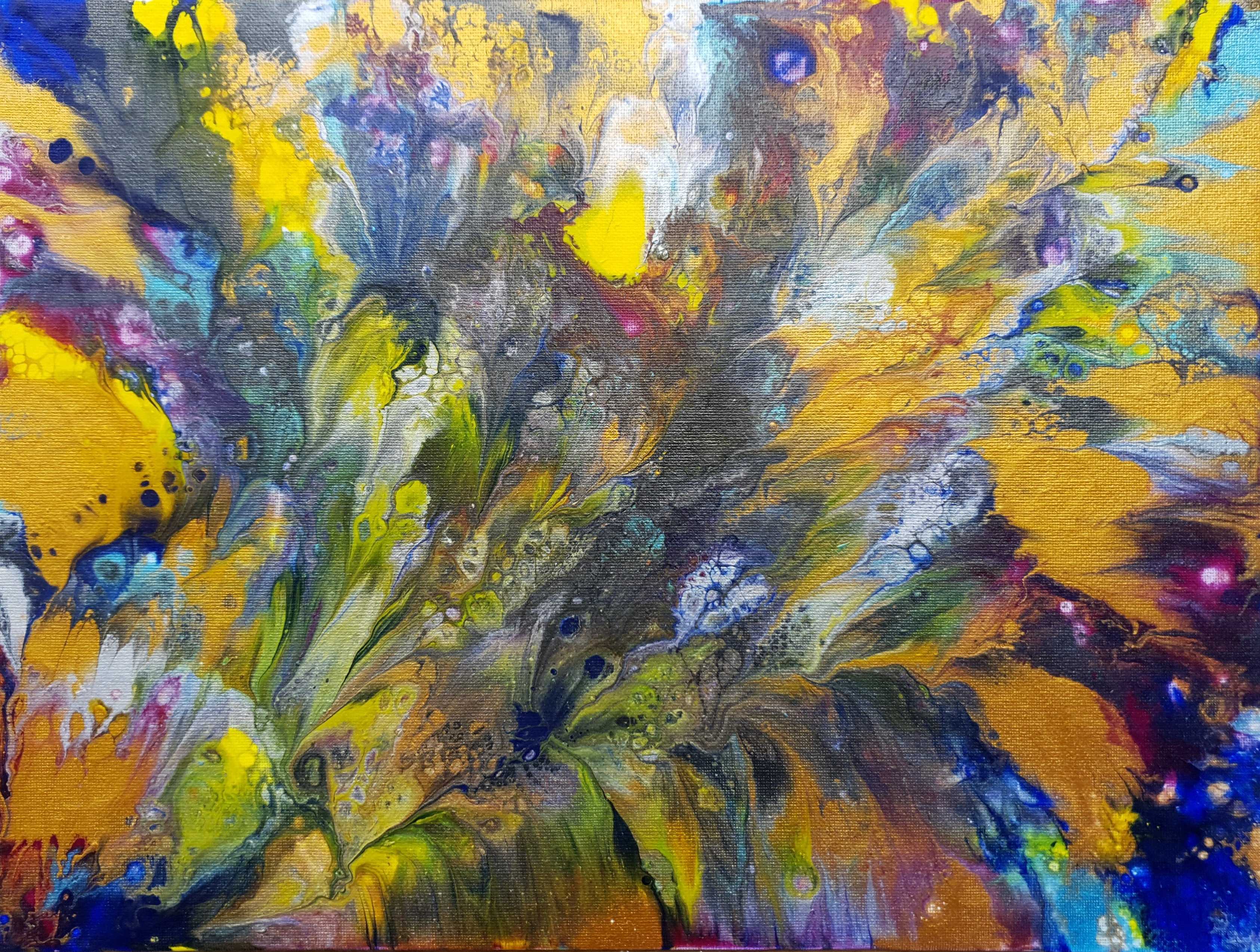 Abstract artwork inspired by tropical bird feathers