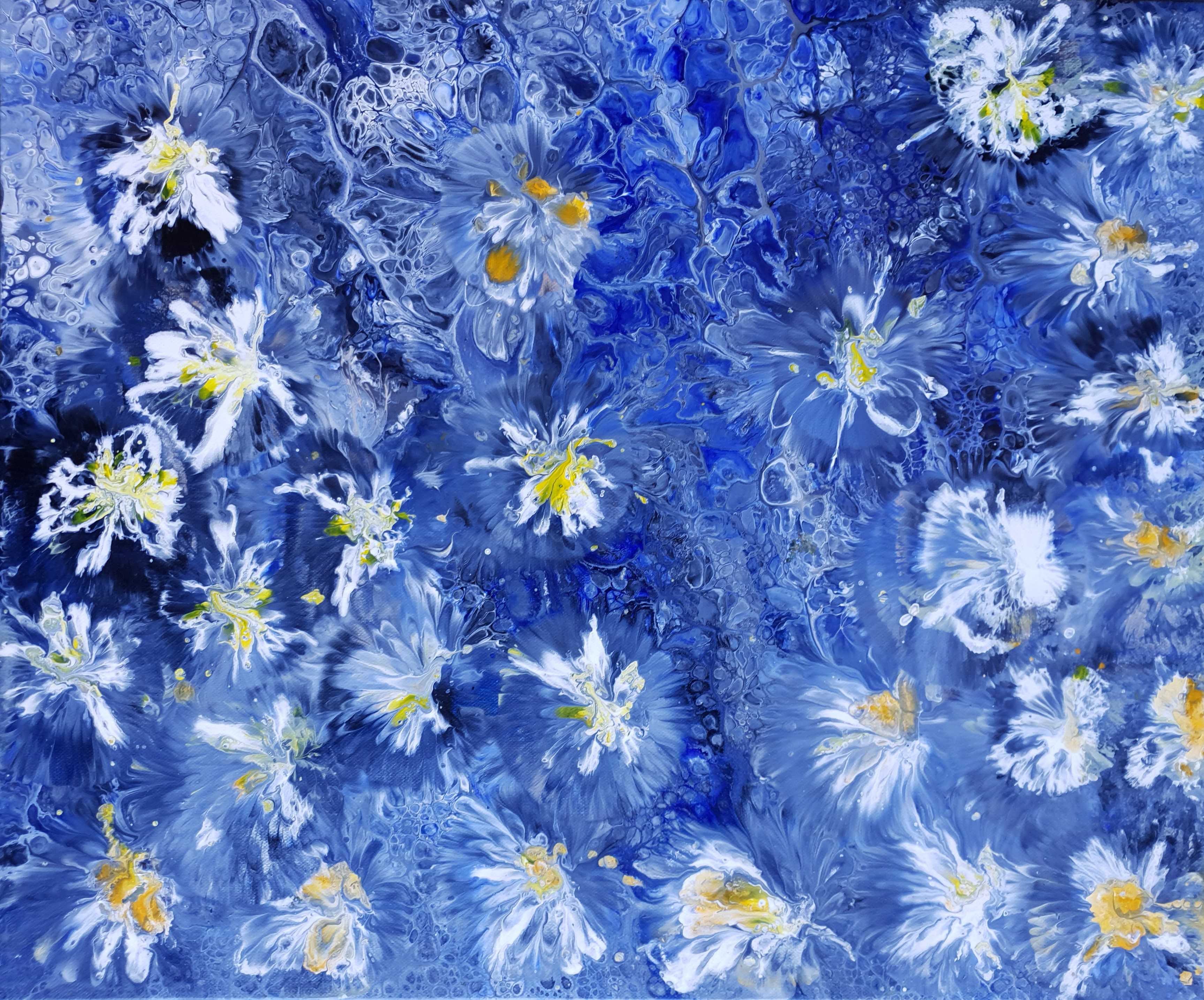 Abstract art representation of daisies in bloom