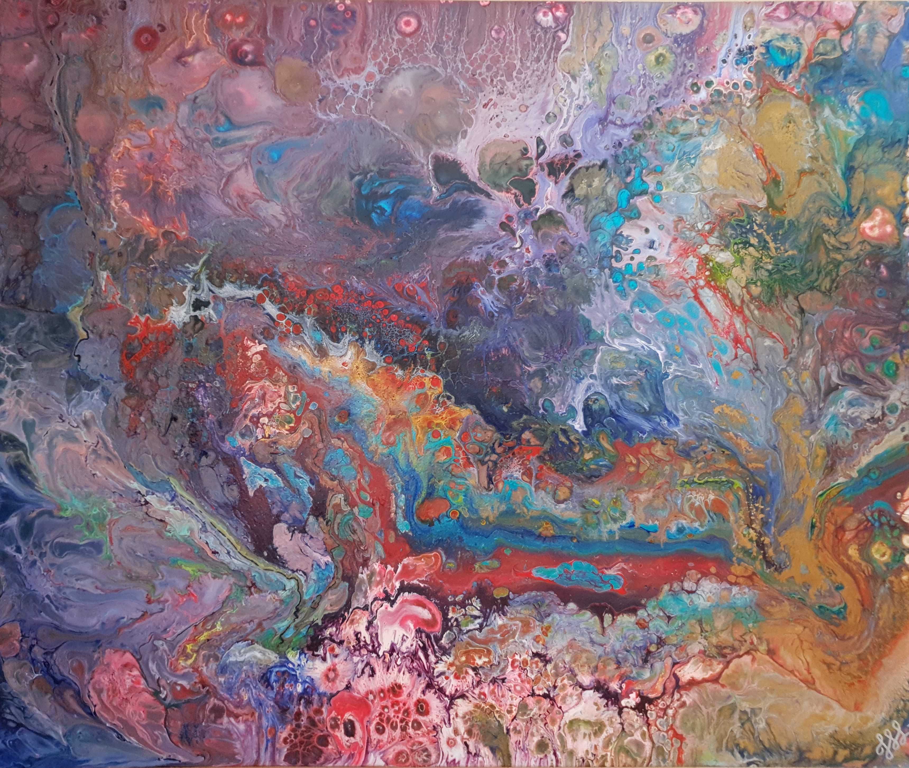Abstract artwork depicting a coral reef