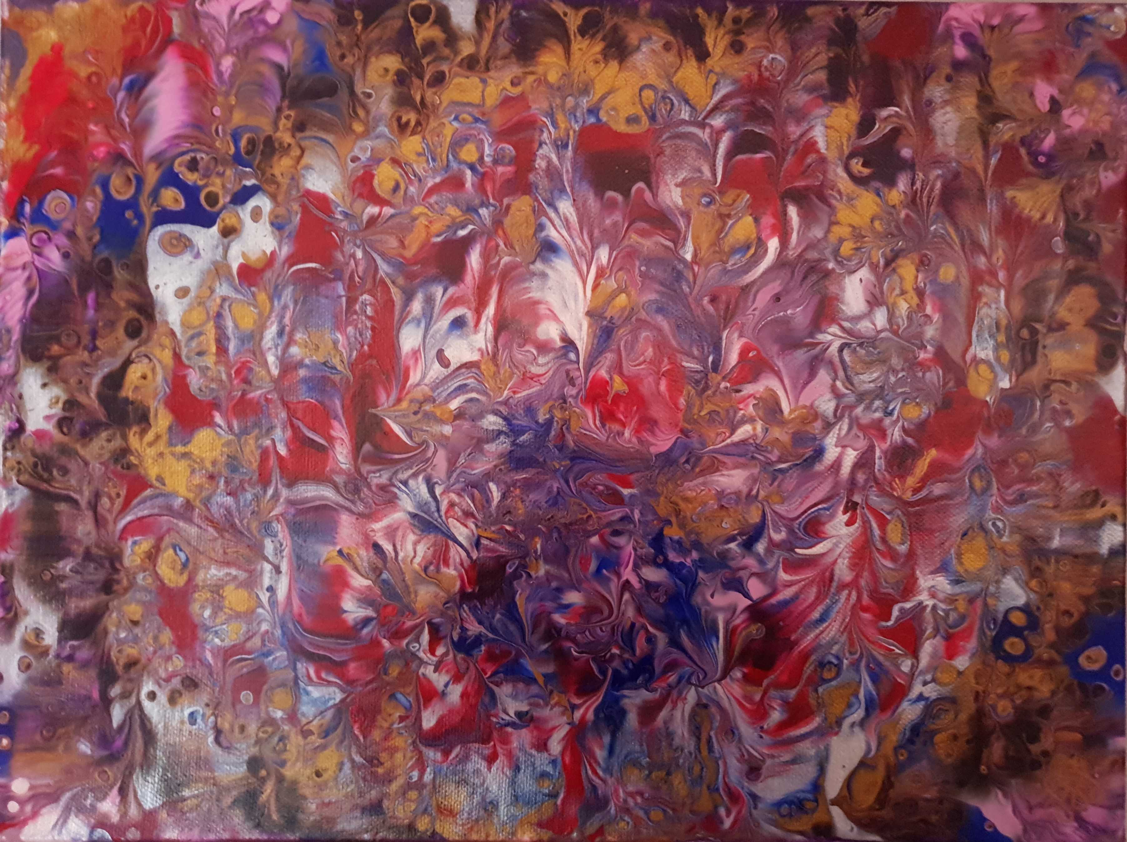 Abstract artwork of poppies and cornflowers 