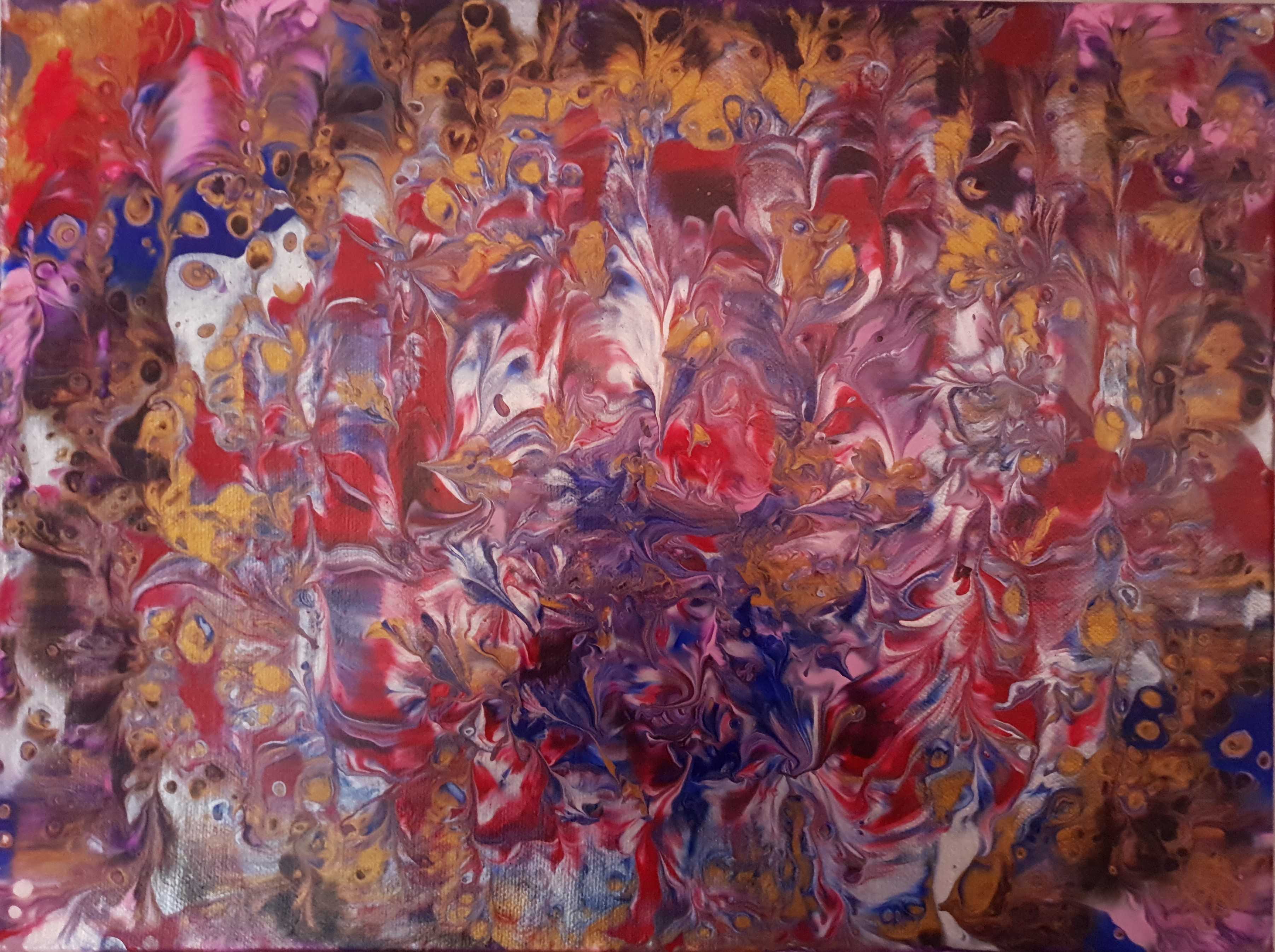 Abstract artwork of poppies and cornflowers