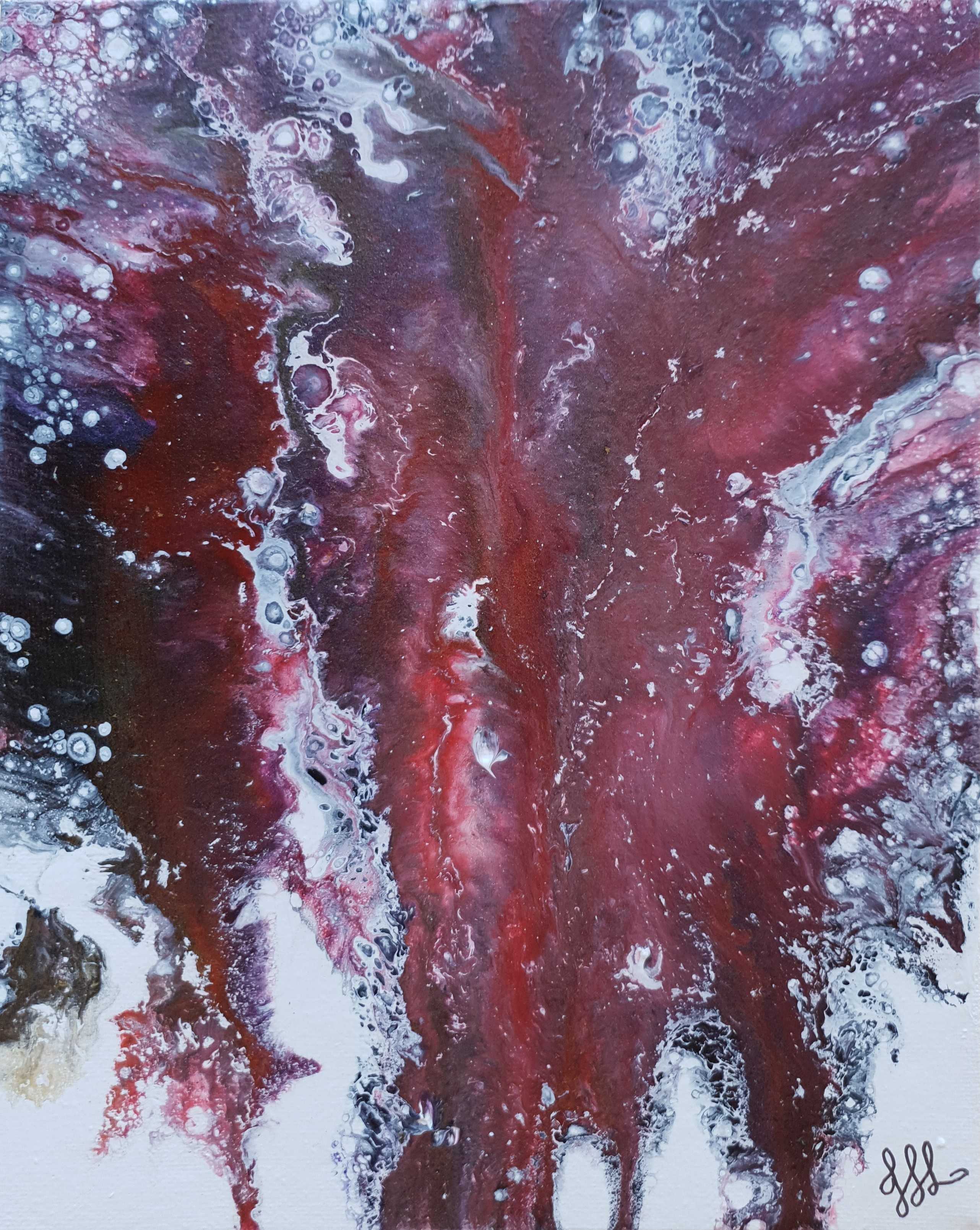 Abstract artwork depicting lava on snow and ash