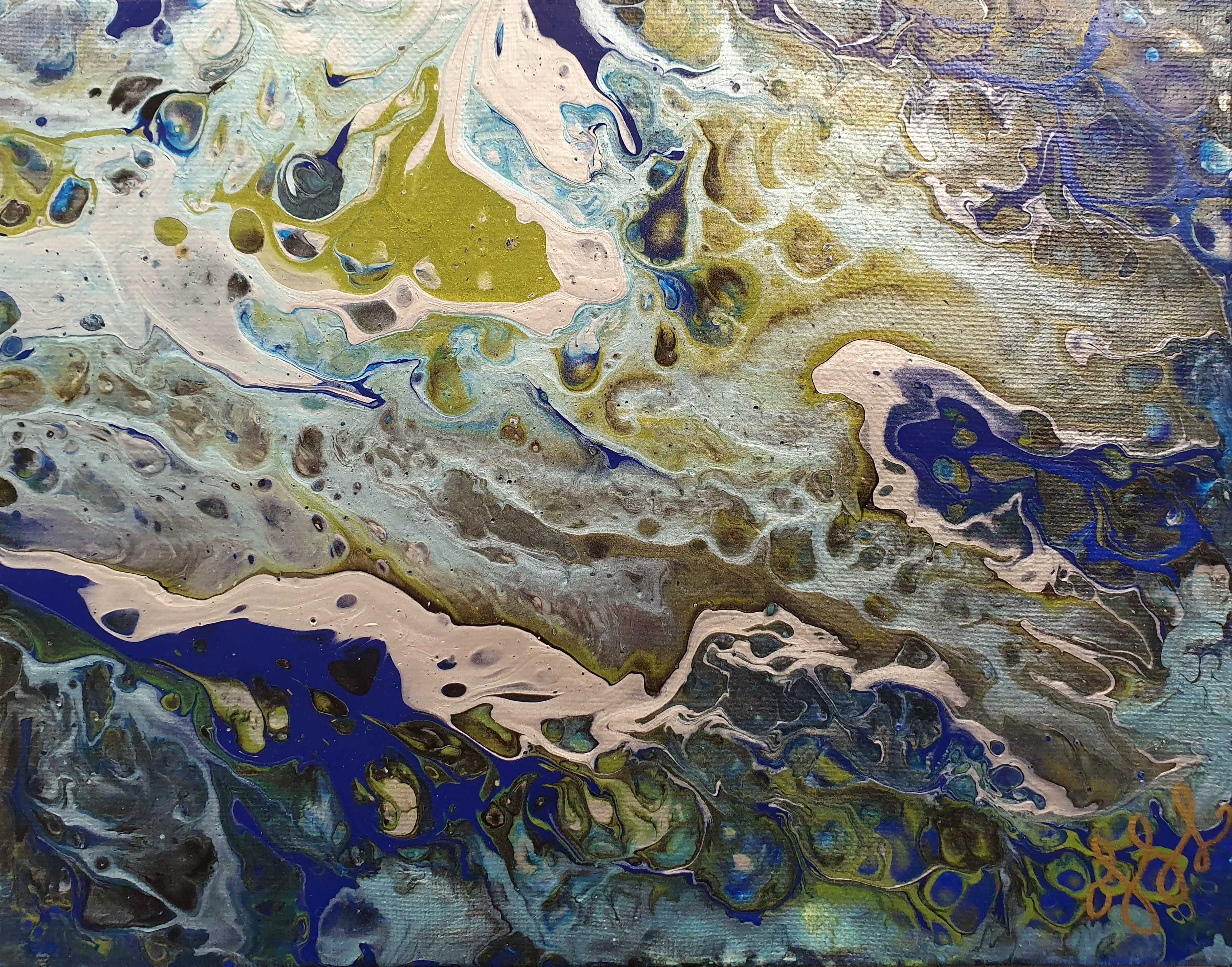Abstract artwork inspired by satellite pictures of a river estuary