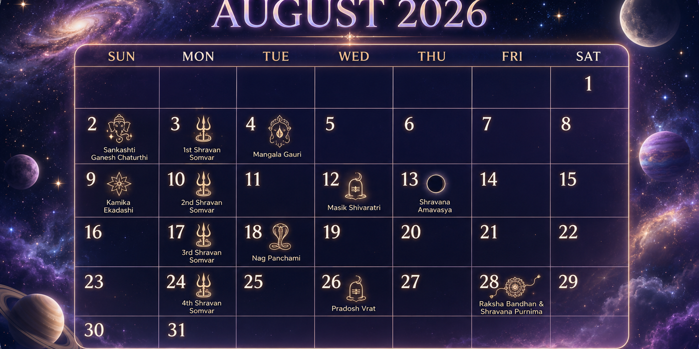 August 2026 Monthly Panchang & Hindu Festival Guide: Sacred Vrats, Tithis, and Observances