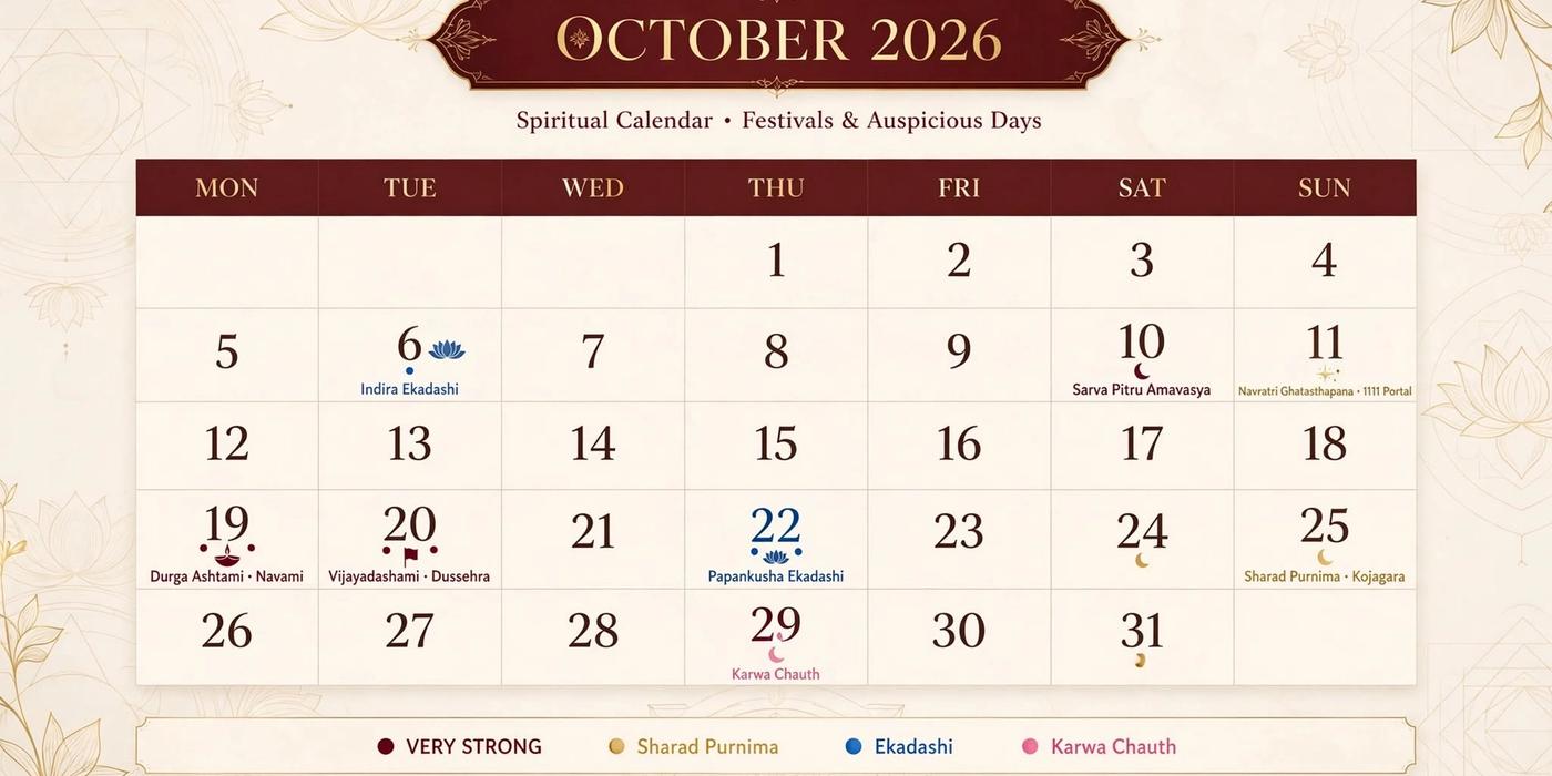 October 2026 Monthly Panchang: Complete Tithi, Nakshatra, Planetary Transits & Festival Guide