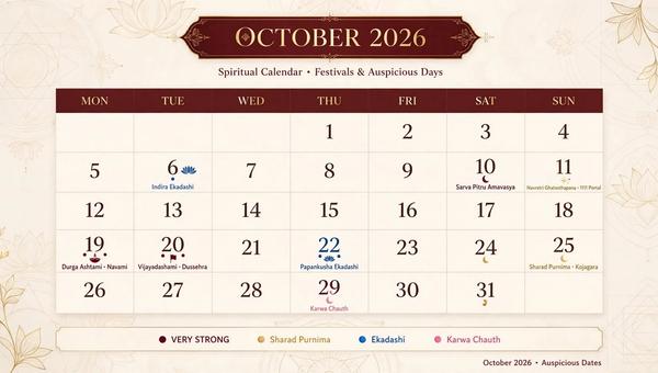 October 2026 Monthly Panchang: Complete Tithi, Nakshatra, Planetary Transits & Festival Guide