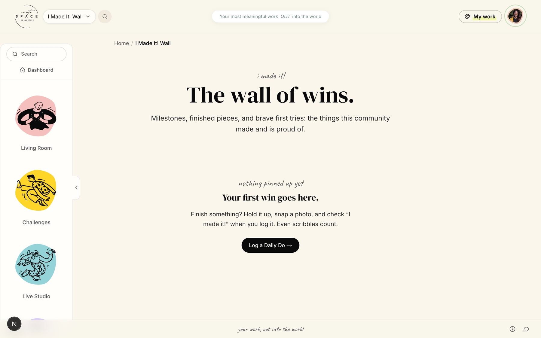 The made-it wall, where a first win gets posted
