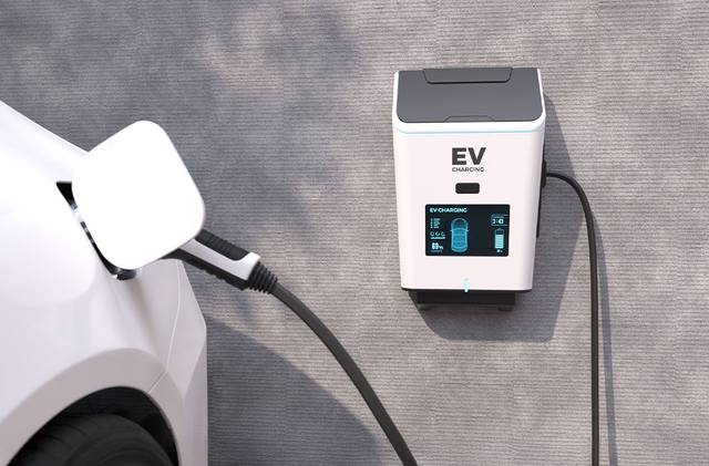 A wall-mounted home EV charger installed by a licensed Voltpro electrician on the Sunshine Coast.