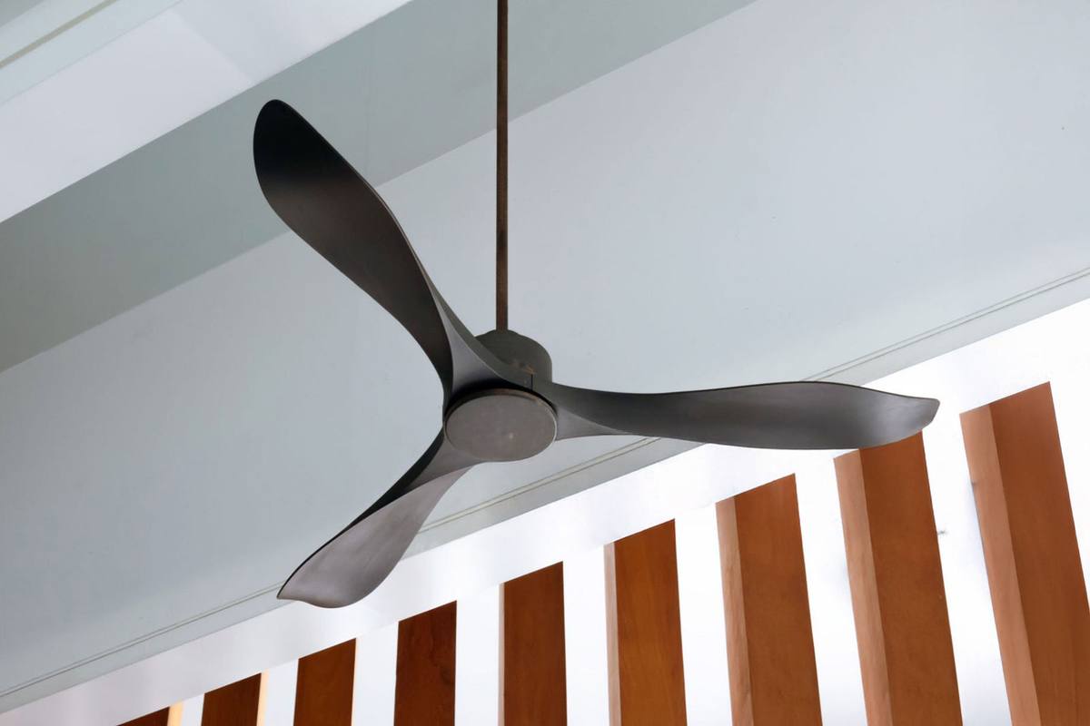A modern DC ceiling fan installed in a Sunshine Coast home.