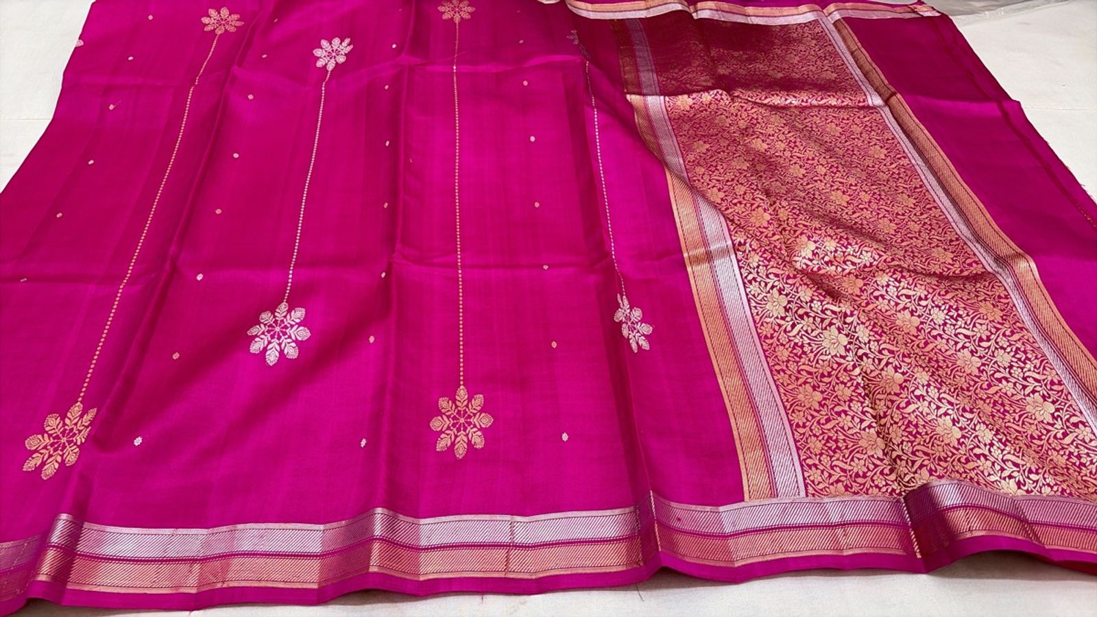Rani Pink Raw Silk with Silver Zari Border — photo 5