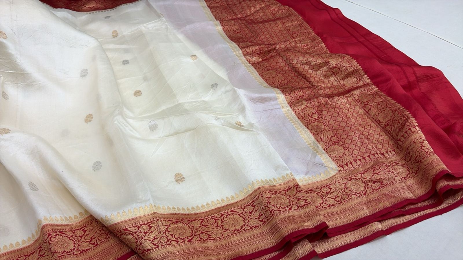 Mustard Yellow Raw Silk with Gold Zari Border — photo 4