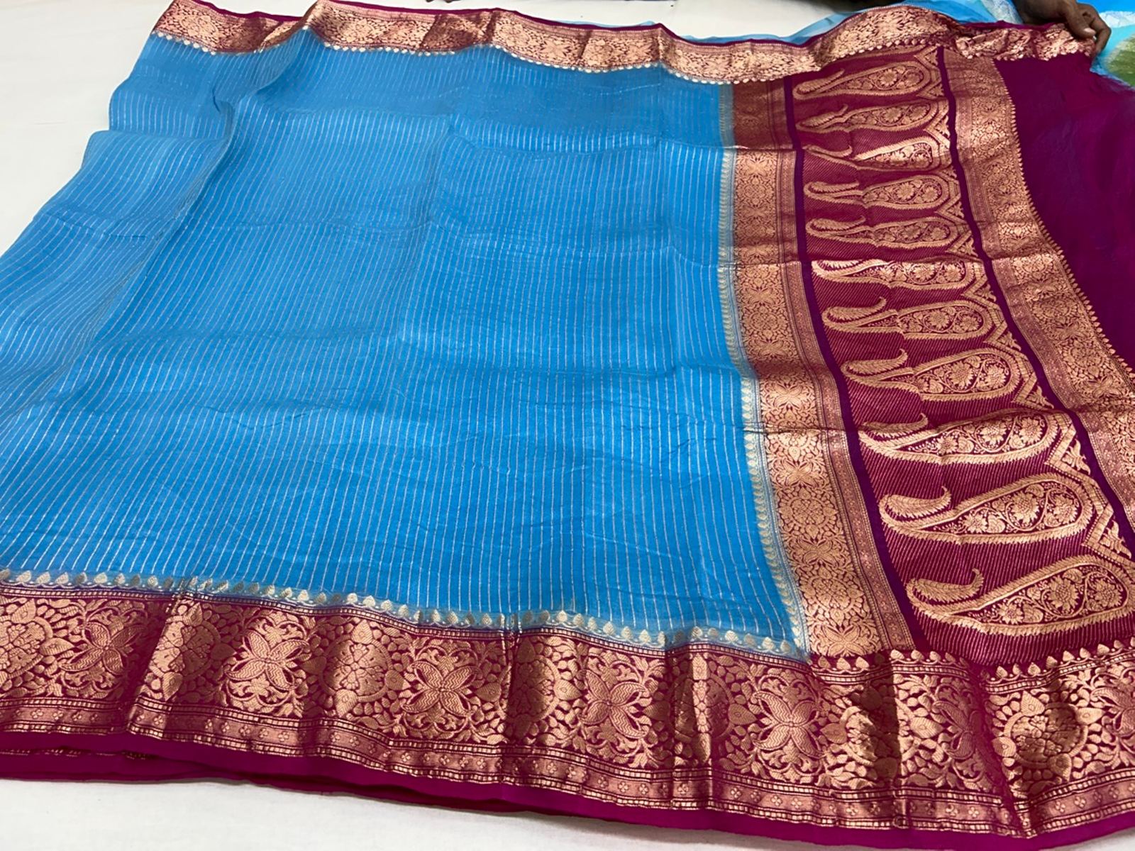 Royal Blue Kora with Silver Zari Border — photo 3